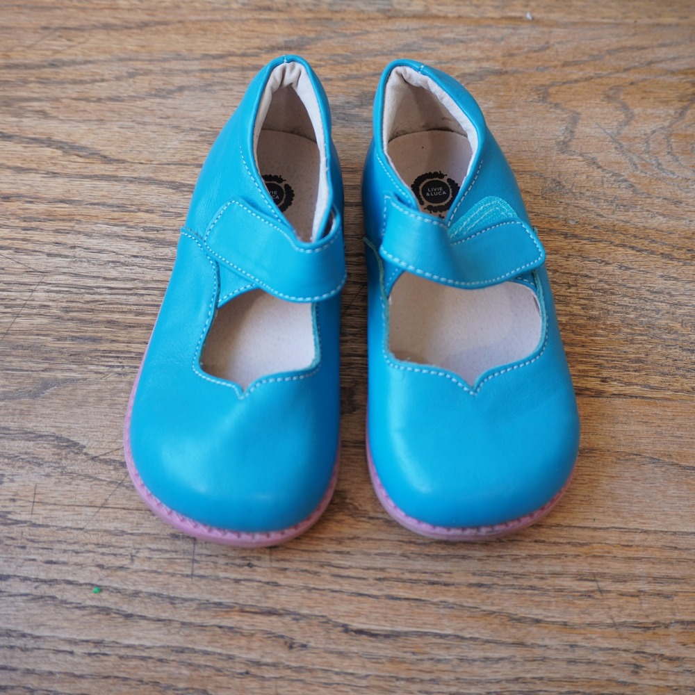 Livie & Luca Matilda Jane Girls 11 Bright Blue Leather Mary Jane Heart Flats